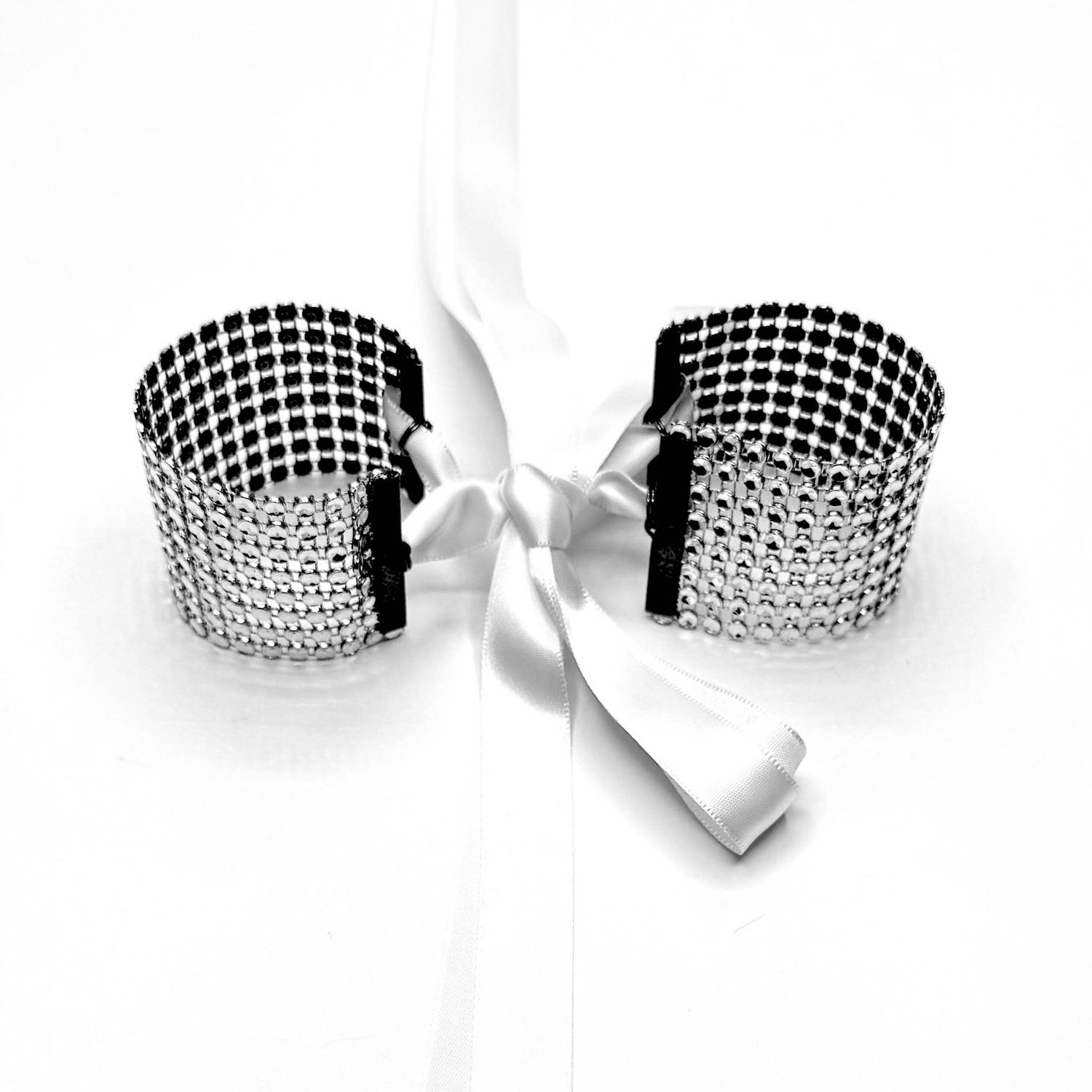 Vixen White Tyecuffs | Sparkly Rhinestone Mesh Handcuffs