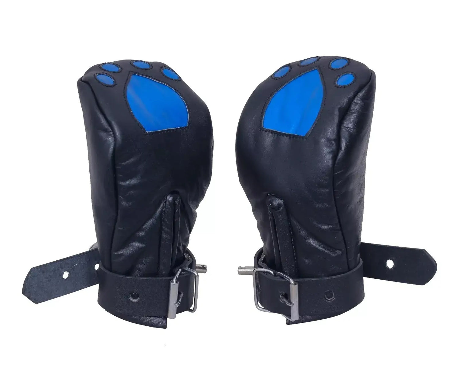 Padded Paw Print Leather Bondage Mitts
