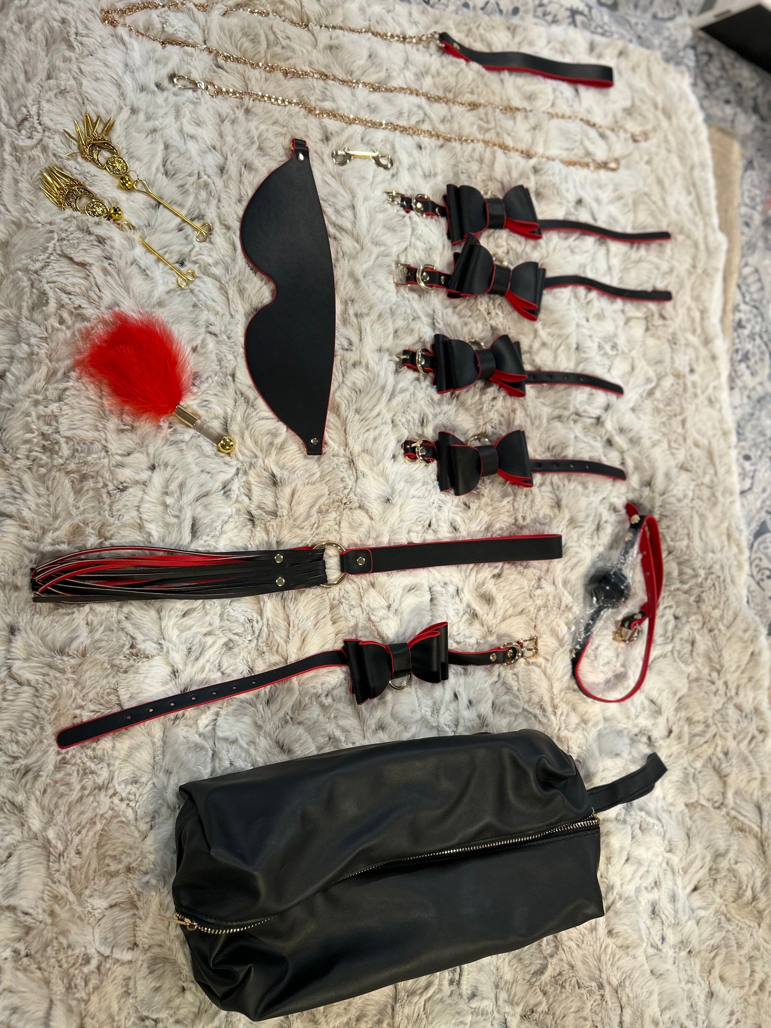 Black and Red Bow Impact and Bondage Set