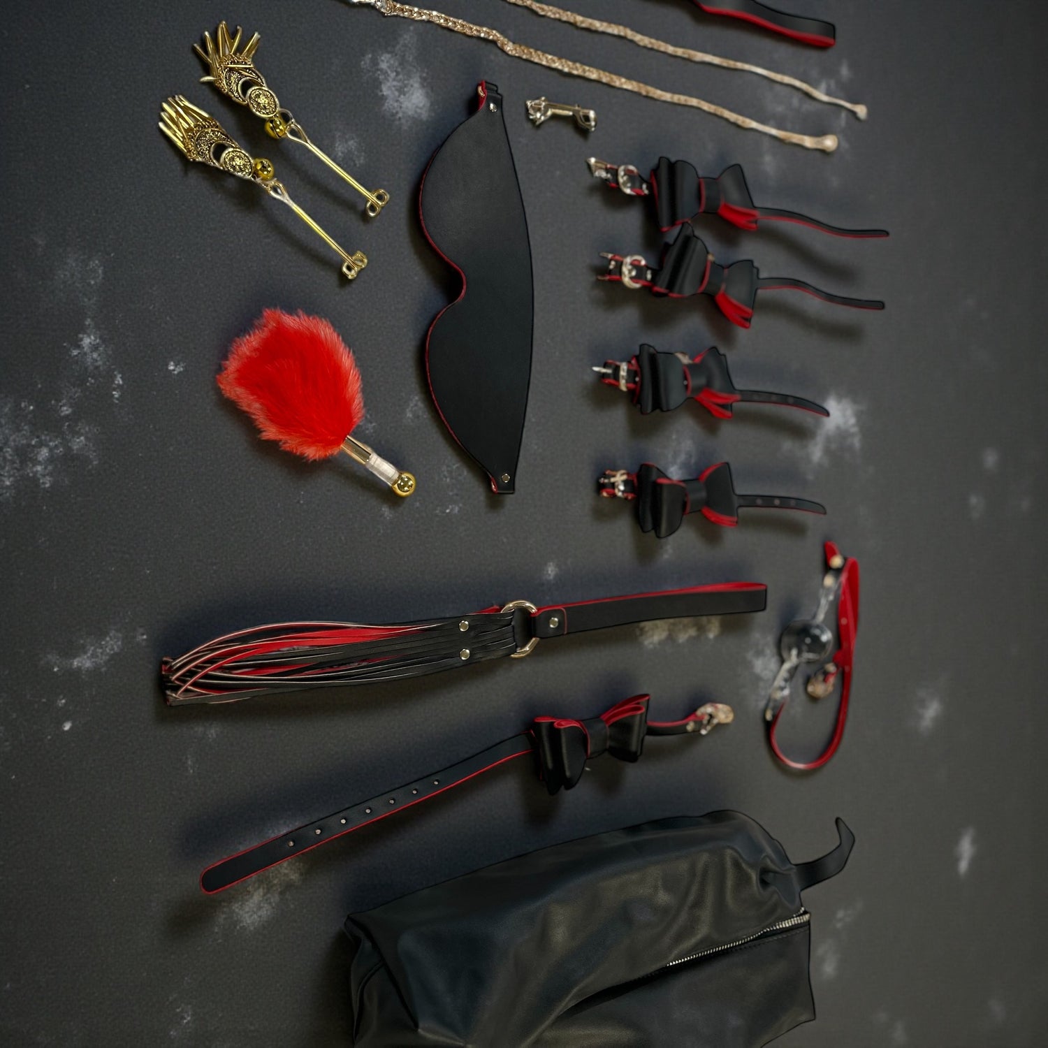 Black and Red Bow Impact and Bondage Set
