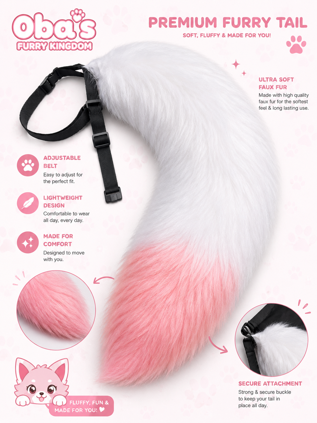 Premium Pink & White Furry Tail