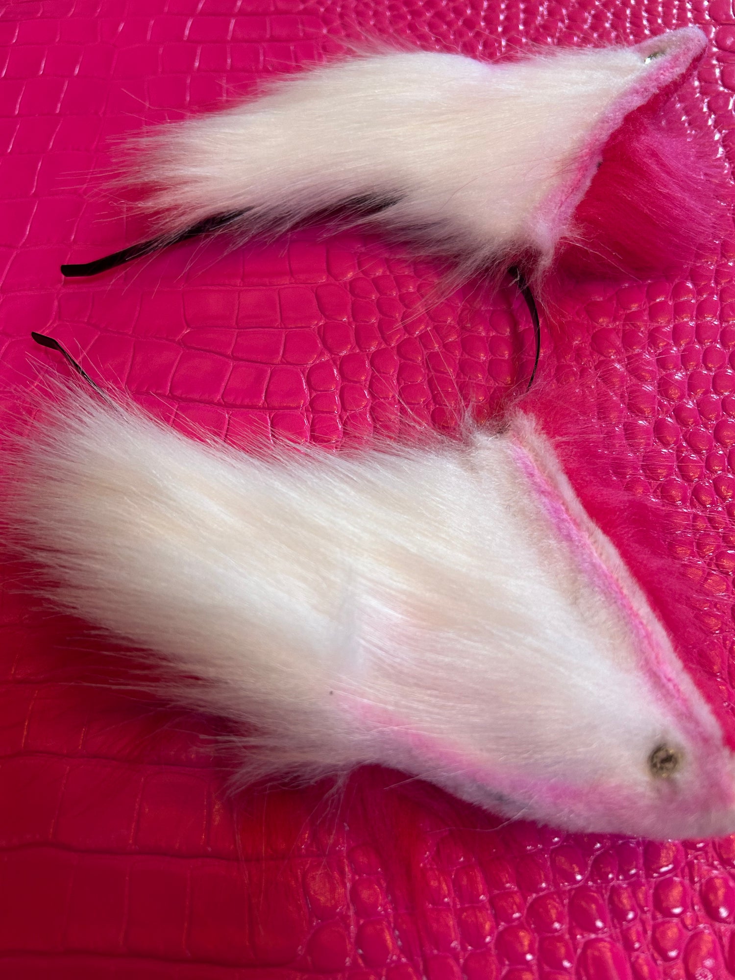 Pink & White Furry Ears with Jewels