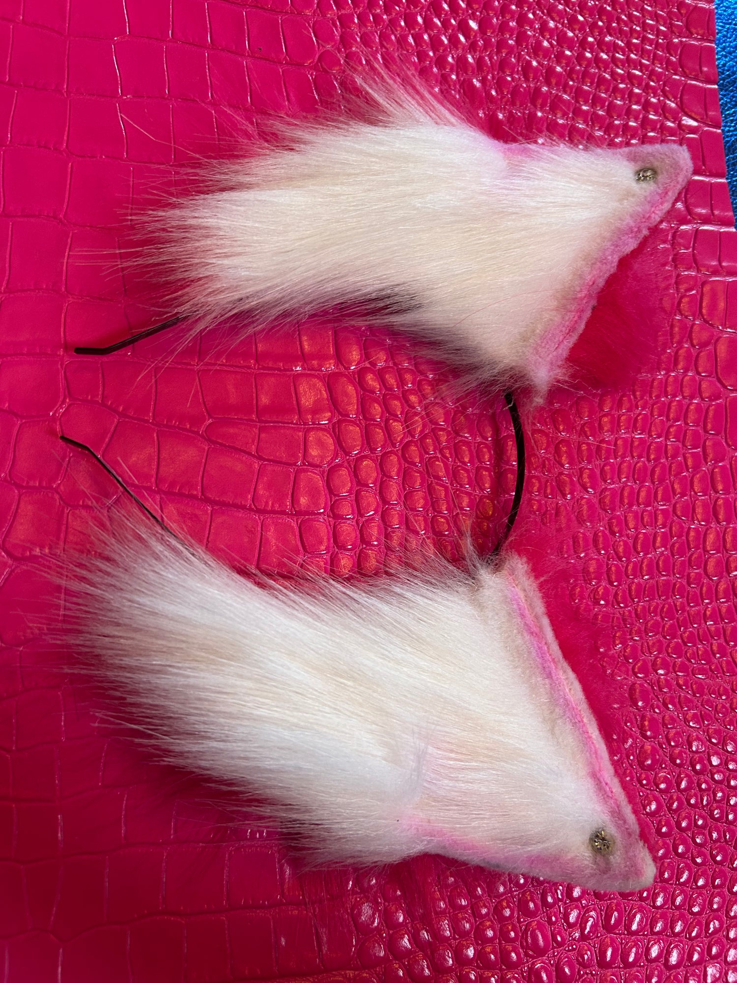 Pink & White Furry Ears with Jewels