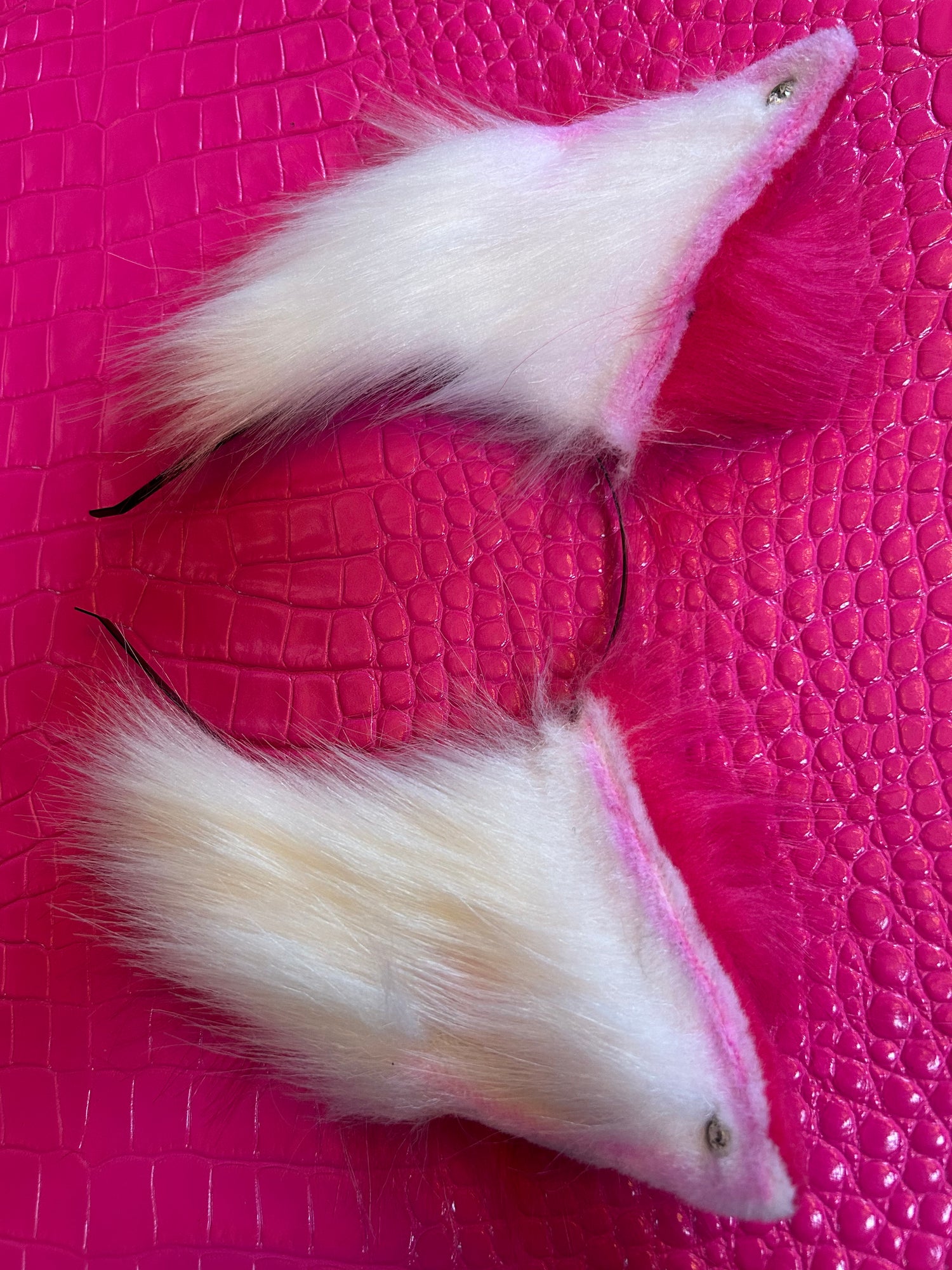 Pink & White Furry Ears with Jewels