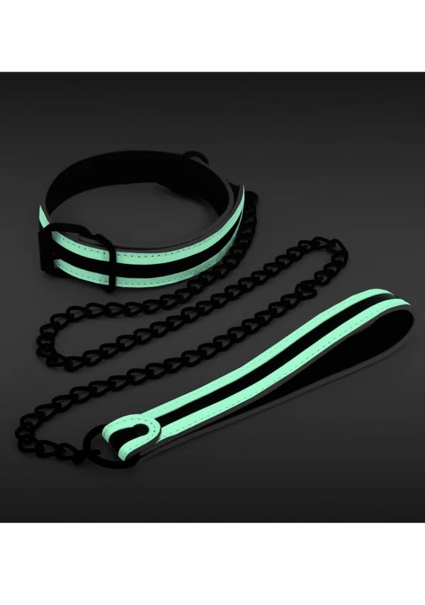 GLO Bondage Collar and Leash Green
