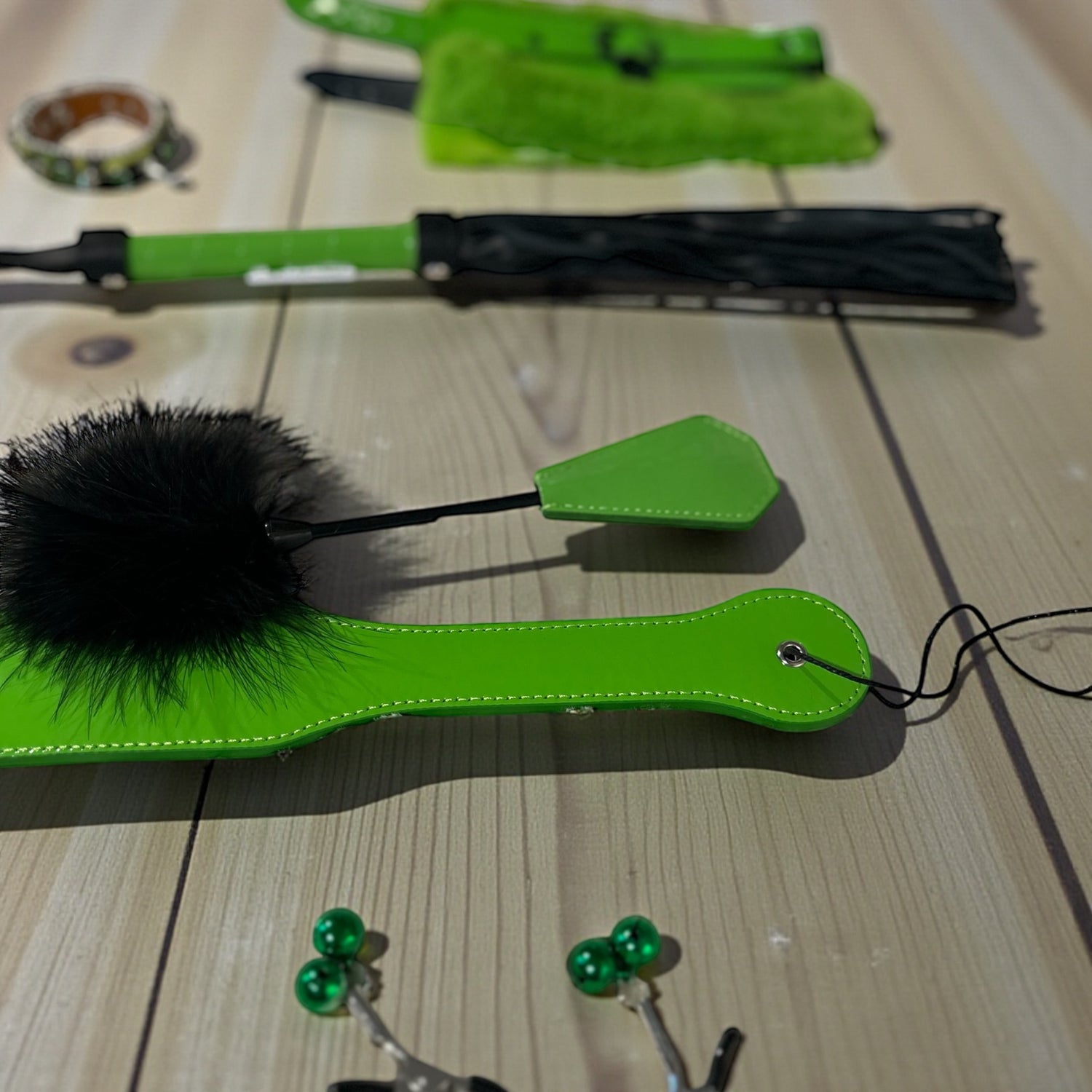 Neon Green and Black Bondage and Impact Play Kit