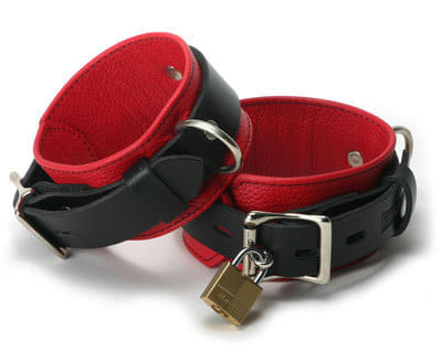 Strict Leather Deluxe Black and Red Locking Wrist Cuffs
