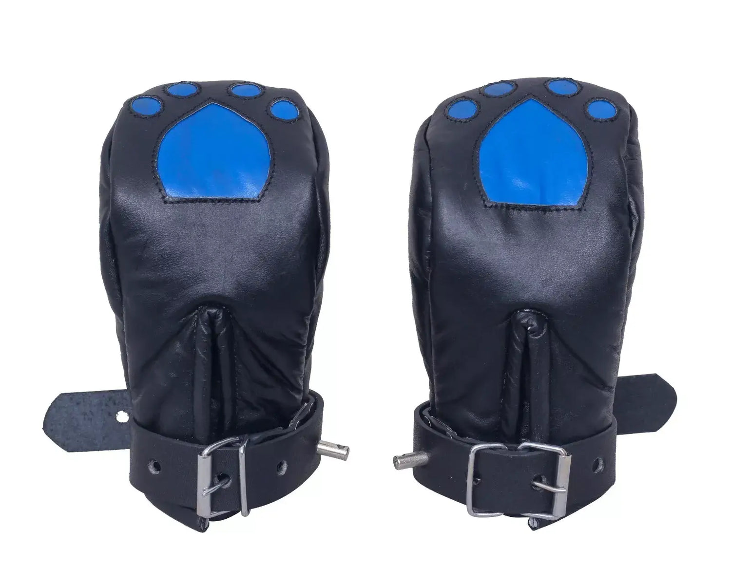 Padded Paw Print Leather Bondage Mitts