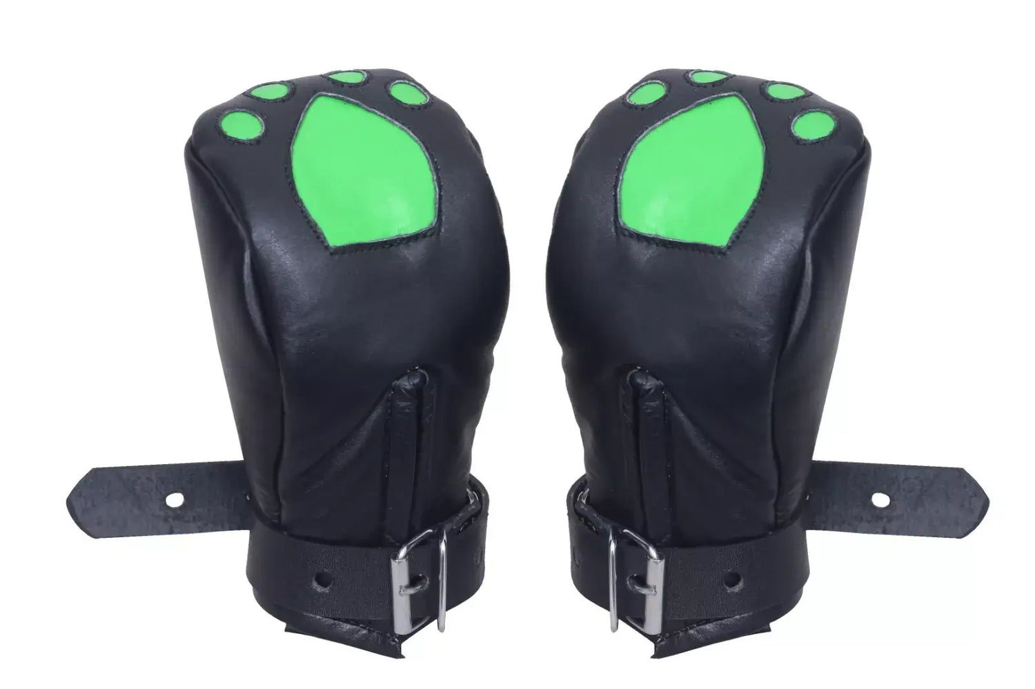 Padded Paw Print Leather Bondage Mitts
