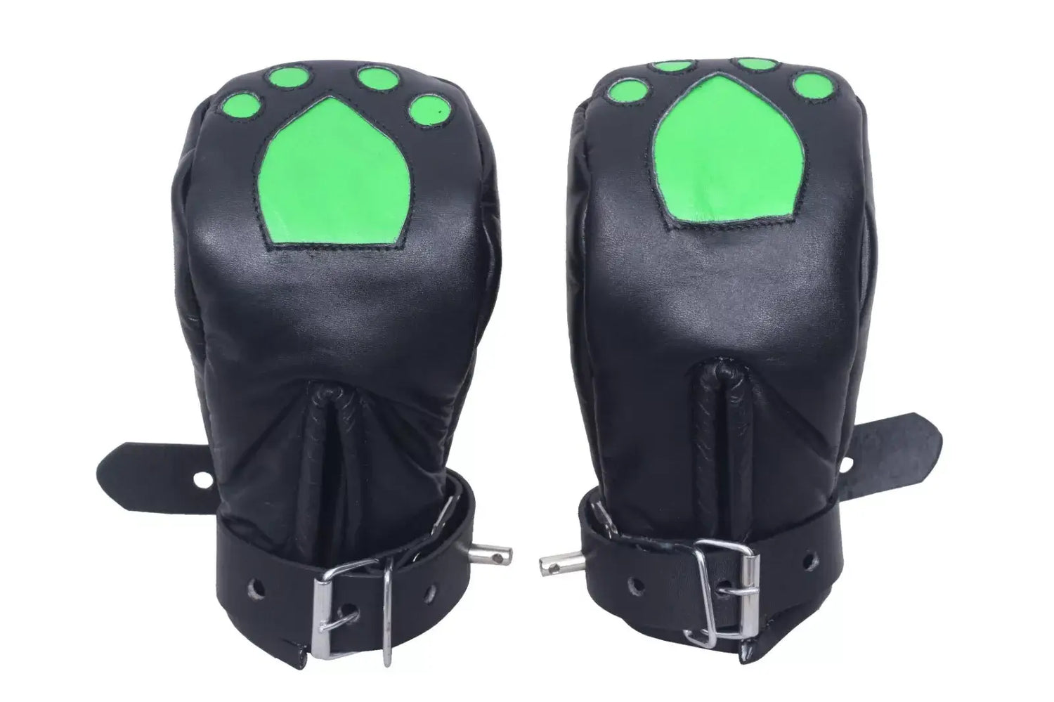 Padded Paw Print Leather Bondage Mitts