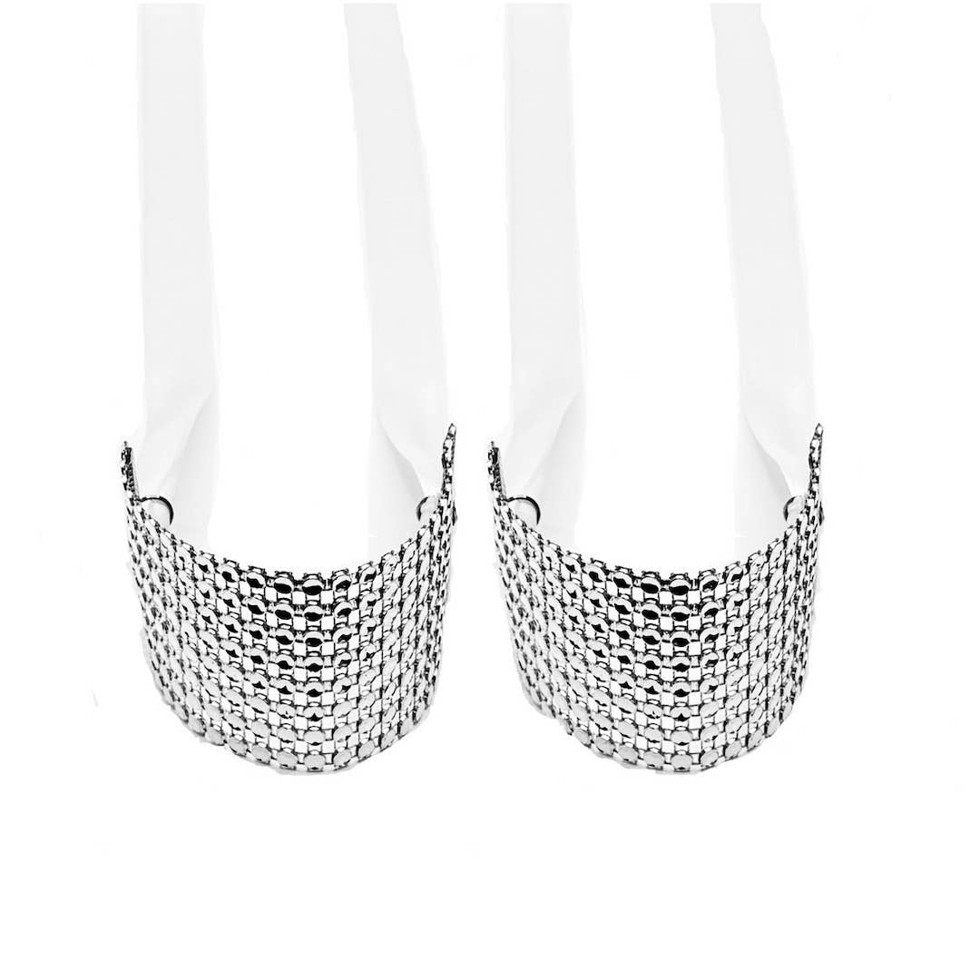 Vixen White Tyecuffs | Sparkly Rhinestone Mesh Handcuffs